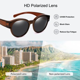 Br’Guras Polarized Oversized Fit over Sunglasses Over Glasses with Cat Eye Frame for Women&Men (Dark brown, Black)