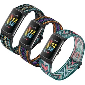 3 Pack Adjustable Elastic Watch Band Compatible with Charge 5 Bands for Women Men, Stretchy Sport Loop Band Soft Nylon Wristband Accessories for Charge 5 Fitness & Health Tracker