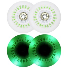 PATIKIL Colorful Light Up Inline Skate Wheels 80mm, 4Pcs LED Flashing Inline Roller Wheels 90A PU with Bearings for Indoor/Outdoor Scooter Replacement, Green
