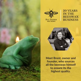 Big Dipper Wax Works Beeswax Green Frog Candle, 24-Hour Long Burn, Pure Beeswax Sculpted Candle 2.5” x 3.5” Tall, Spring Candle