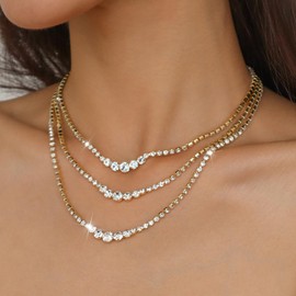 Chunky Chain Necklace for Women Silver Rhinestone Choker Necklace Paperclip Chain Necklace for Teen Girls