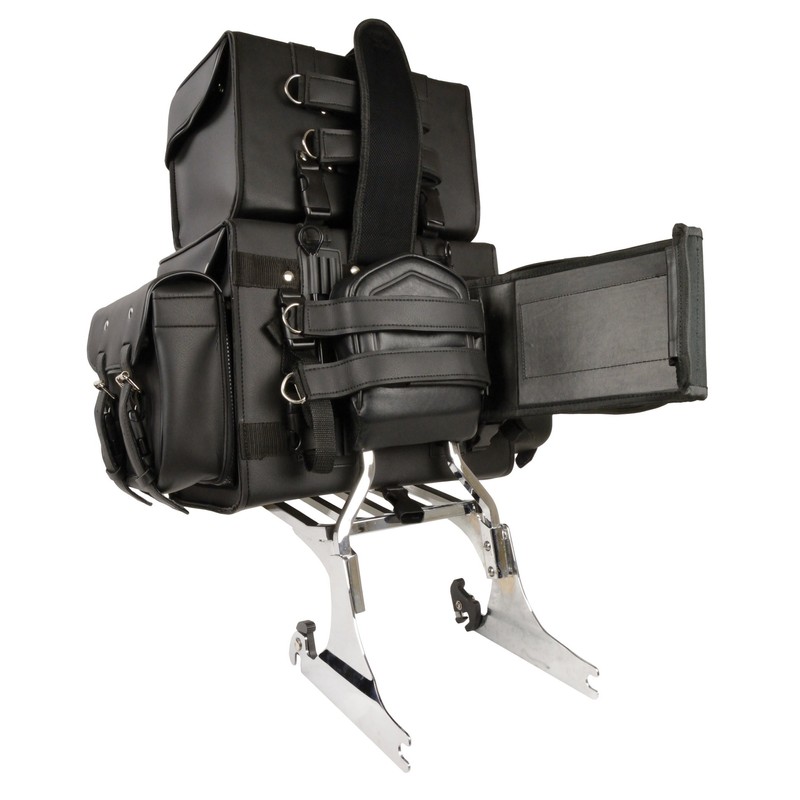 Basic Black PVC Vinyl Stacked Motorcycle Sissy Bar Bag