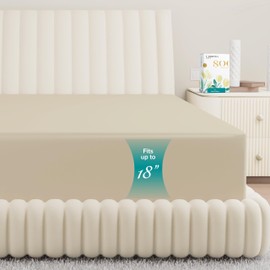 Carressa Linen 100% Egyptian Cotton California King Fitted Sheet Only - 800 Thread Count 16" Deep Pocket Fitted Sheet, Sateen Weave, All-Around Elastic, Head/Foot Side Indicators, Sand Fitted Sheet