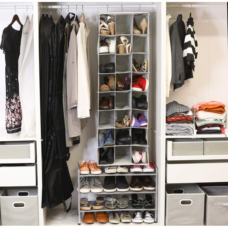 Simple Houseware Hanging Closet Organizers 24 Section Shoe Shelves, Gray