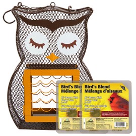 Heath Whimsical OWL Suet 'n Seed Bird Feeder for Suet Cakes and Sunflower Seeds with 2 Free Bird's Blend Suet Cakes Included