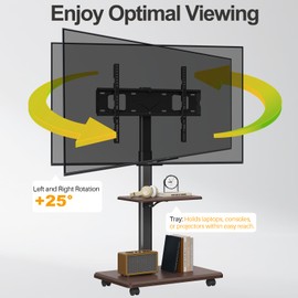 Rolling TV Stand Mobile TV Cart on Wheels for 26-75 Inch TVs Hold Up to 88 Lbs, Height Adjustable Portable Floor TV Stand with Swivel Mount Max VESA 600x400mm, Black