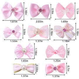 20 PCS Cute Dog Hair Bows with Rubber Bands Elastic Handmade Mix Style Lace Rhinestone Pearls for Furry Puppy Cat Pet Girl, Pink