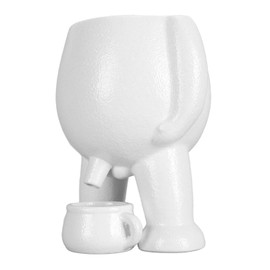 CHICIRIS Ceramic Flower Pot Innovative Little Man Pees Decoration Planter Pot for Office Desktop (White)