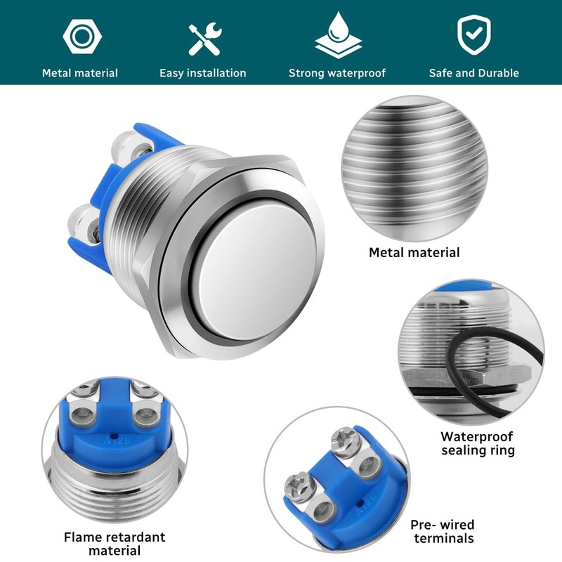 HOTUT 4 Pieces 16 mm Momentary Push Button Switch, Waterproof