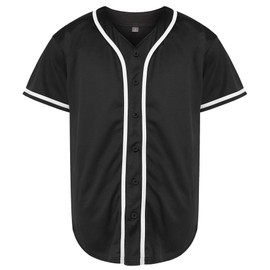 QTWW INC Mens Baseball Jersey Button Down Blank Solid Color Short Sleeve Shirts Hipster Hip Hop Active Team Sports Uniforms,Black,XL