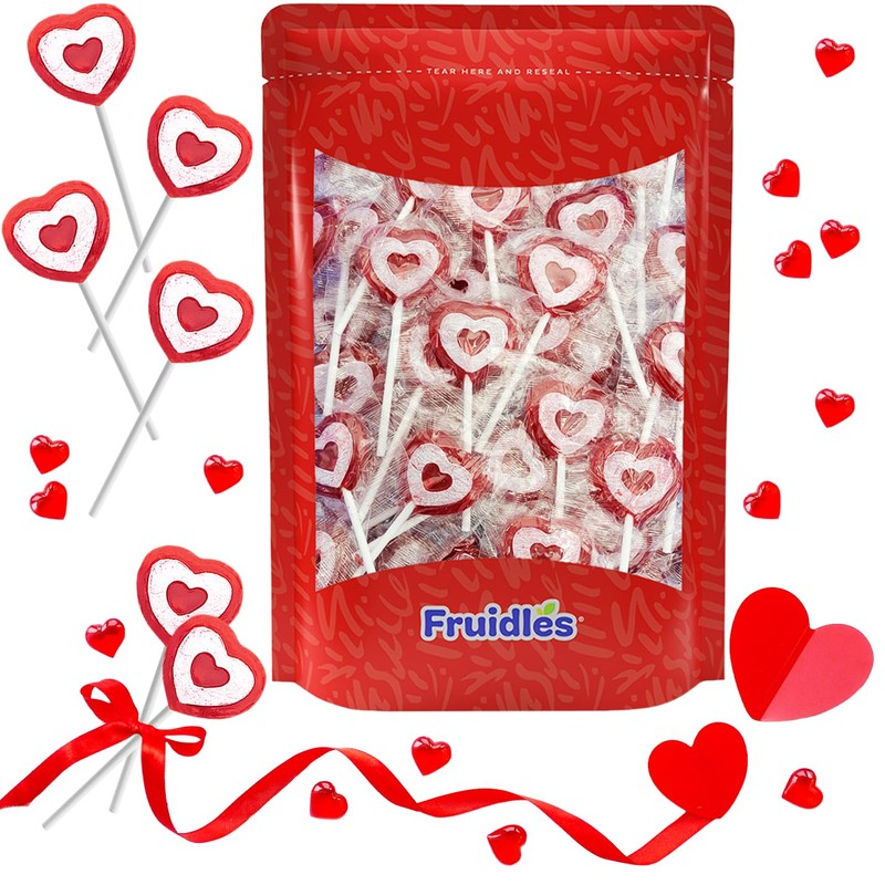 Valentine's Tattoo Heart Lollipops Candy, Red Heart Shaped Hard Candy