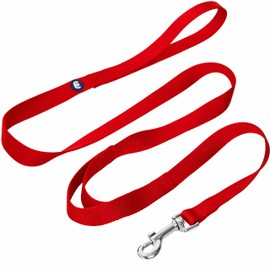 Blueberry Pet Essentials Double Handle Dog Leash for Traffic Control | 5ft. x 3/4" Medium Dog Leash | Classic Dog Leash with Two Handles for Dogs That Pull | Nylon 2 Handle Dog Leash in Rouge Red