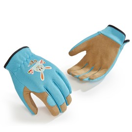 Vgo... 1 Pair Kids Gardening Gloves Ages 3-9 with Cute Animal Prints |Breathable & Machine Washable Outdoor Gloves |Abrasive for Cycling, Camping (1 Pair, Size M, Blue, KID-SL7362)
