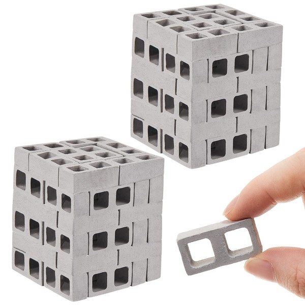Deekin 100 Pcs Mini Cinder Blocks 1/12 Scale Mini Bricks Miniature Building Blocks for Dollhouse Accessories DIY Construction Toys Supplies