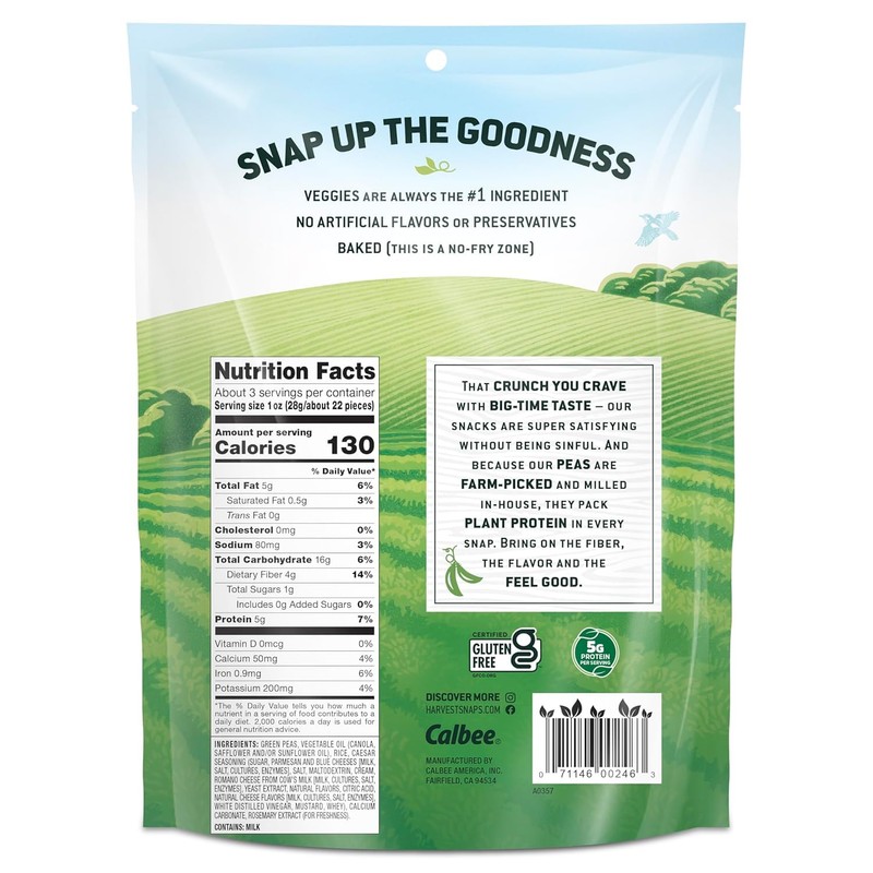 Harvest Snaps Green Pea Snack Crisps Caesar, 3.3 oz (Pack