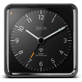 ZEON Funkwecker für mitteleuropäische Zeitzone (DCF/GMT+1) mit Licht- und Schlummerfunktion, geräuschloser, batteriebetriebener Wecker in Schwarz, CE4550-DCF