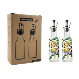 YIYUKODO 7oz Hand Painted Glass Olive Oil Bottle Dispenser - 200ml Green Oil & Vinegar Cruet with Pourers - Olive Oil Carafe Decanter for Kitchen