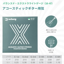 Zachary Acoustic Guitar Strings, 6 String Set, 2 Pack, Folk Guitar Strings, Long Life, Rust Proof Coating, Smooth Touch, Bright and Clear Tone, Great for Beginners (Extra Light: 10-47)