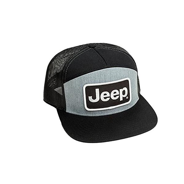 Jeep Premium 7 Panel Flatbill Snapback Patch Logo Hat for Men Heather Grey/Black