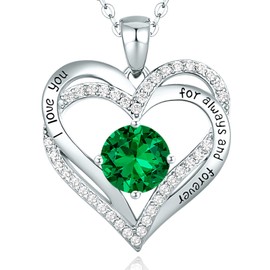 CDE Necklace 925 Sterling Silver, Forever, Love, Heart, Rose Gold Plating, Birthstone Pendant, Necklaces for Women, Jewellery Gift with 5A Cubic Zirconia, Sterling Silver