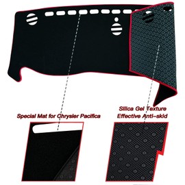 Dash Mat Cover Custom Interior Center Console Compatible with Chrysler Pacifica Minivan 2017 2018 2019 2020 2021 2022 Dashboard mat Covers Accessories (Red Trim)