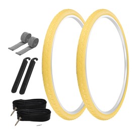 PRO+ TIRE 700 X 40 Yellow/Yellow SIDEWALL Pair of (2) Tires W/Tubes (48MM Presta Valve), Rim Strips & TIRE LEVERS P-1134