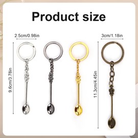 4pcs Mini Crown Spoon Keychain, Pendant Necklace Teaspoon Little Spoon Teaspoon Keyring with King Queen Crown for Filling Sand Salts