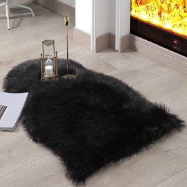 JXLOULAN Faux Lambskin Sheepskin Rug, Black, 50 x 80 cm, Longhair Fluffy Rugs, Living Room Decoration, Soft Fur Carpet for Chairs, Sofa, Bedroom, Children's Room