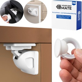 Invisible Drawer and Cupboard Lock Complete Set for up to 24 Drawers and Cupboard Doors, with Instructions, 24 Locks + Key Set, Magnetic Child Lock for Gluing or Screwing