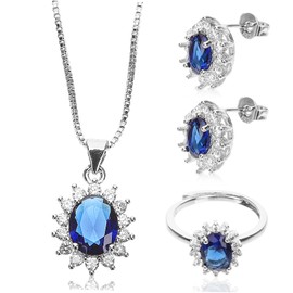 SAFIGLE Fashion Jewelry Set Rhinestone Necklace Earring Ring Set Oval Shaped Jewelry