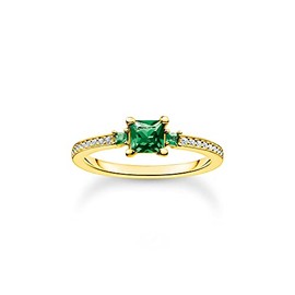 THOMAS SABO TR2402-971-6 Women's Ring with Green and White Stones Gold 925 Sterling Silver 750 Yellow Gold Plated, Sterling Silver, Cubic Zirconia