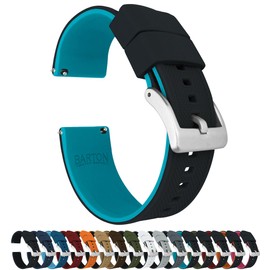 BARTON WATCH BANDS Quick Release Elite Silicone Watch Bands, Black Top/Aqua Blue Bottom, 22mm