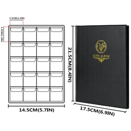 200 Pockets Coin Album - Coin Collecting Book with 10 Pages, 33x33 mm Grid Holder for Pounds Pence Cents Dollars Nickel (Black) CS48200BK