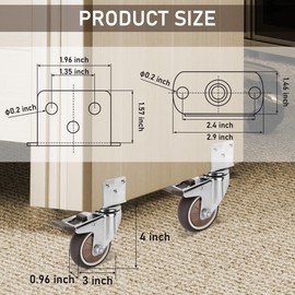 Nefish 3 Inch Side Mount Casters Wheels, L-Shaped Rubber Caster Set of 4, Ball Bearing 360 Degree Plate Swivel Castors Wheel 1000 LBS, Casters Wheels for Furniture, Baby Bed, Kitchen, Cabinet, Table