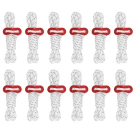 PATIKIL 4mm Tent Rope, 12 Pack 6.5ft Reflective Guyline Cord Tied Downs Rope Paracord Cord Camping Ropes with Red Aluminum Cord Adjusters for Camping Hiking Tent, White