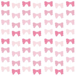 LOONELO Pink Bow Hanging Garlands, 7pcs Paper Cutouts Bowtie Banners, Bow Knot Party Hanging Swirls Streamers Decorations for Girls Coquette Birthday, Wedding, Bridal Shower, Engagement Supplies