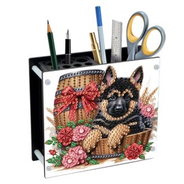 DCIDBEI Dimaond Painting Pen Holder Marker Holder Beads Pictures Pens Organiser Pen Box Pen Cup for Office School Pencil Holder Pens Storage Desk Organiser Dog Wine Barrel