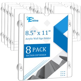 EHWINE 8 Pack Acrylic Window Sign Holder 8.5×11 with 4 Suction Cups, Clear Acrylic Frames Glass Door Wall Mount Advertising Signage Sign Holder for Store, School, Office, Home