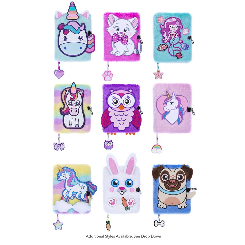 Fringoo® Girls Boys Plush A5 Notebook Diary 3D with Padlock