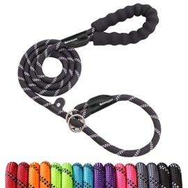 Betmaypet Slip Leads Dog Leash - 4/5/6 FT Slip Leash with Comfortable Handle - Reflective & Heavy Duty Rope Training Leash (1/2''- 6FT, Black)