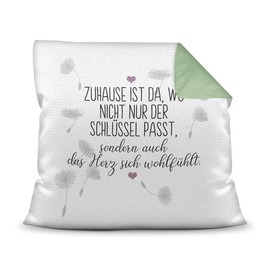 PR Print Royal Cushion with Saying "Zuhause ist da, wo das Herz sich wohlfühl" (Zuhause ist da, wo das Herz sich wohlfühl), Statement Decorative Cushion, Gift for Family and Friends, Green Back, 40 x