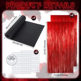 3.3ft x 6.6ft Black Red Party Streamers Backdrop Black Craft Paper Roll