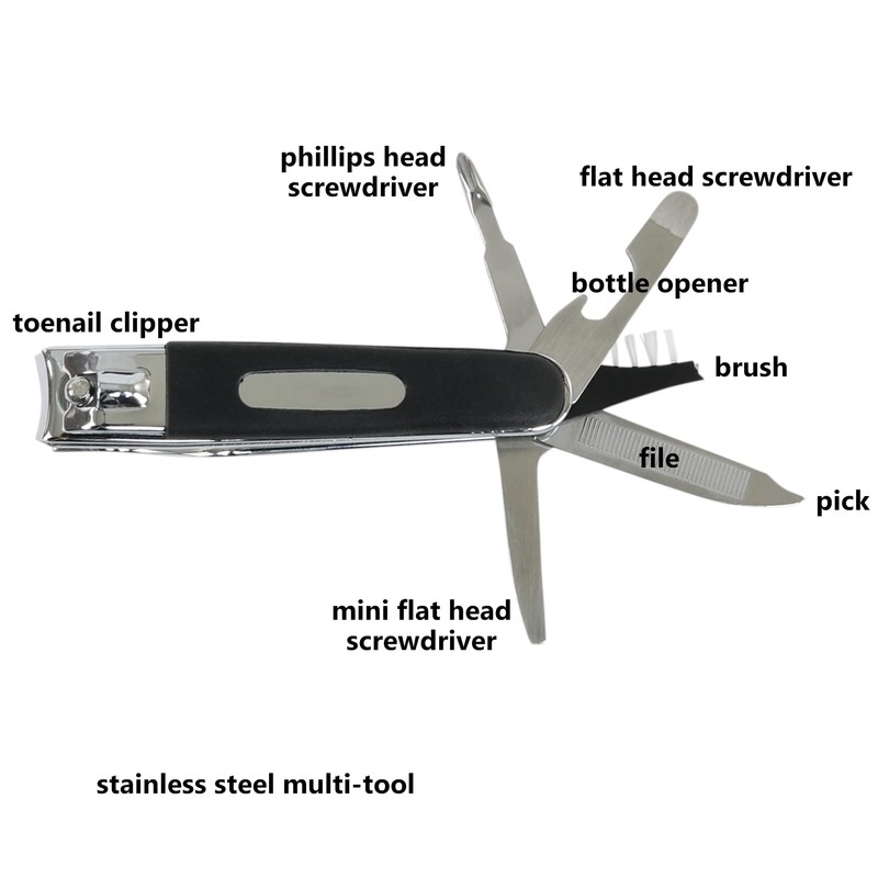 Iconikal 8-in-1 Toenail Clipper Multi Tool with Screwdriver, Brush, File,