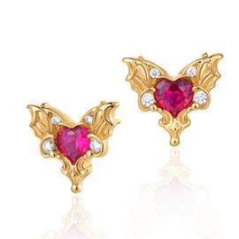 FETTERO Heart Earrings 14K Gold Plated Stud Earrings for Women CZ Dainty Earrings 925 Sterling Silver Posts Pair of Hypoallergenic Heart Shaped Earrings for Women Jewelry Gift - Eart Wing