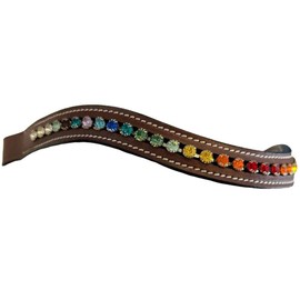 Equitem Rainbow Crystal Bling Wave Leather English Browband (Pony 14", Brown Leather)