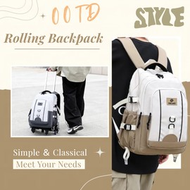 Rolling Backpack for Boys Elementary Middle Junior School, Bookbags Boys Backpack with 6 Wheels, Grey