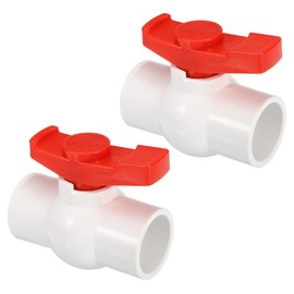 PATIKIL 40 mm ID Ball Valve, Pack of 2 PVC Socket Ball Valve with Easy Rotating Handle for Water Flow Control, White/Red