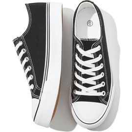 FRACORA Mens White Canvas Sneakers Low Top Lace Up Canvas Shoes Fashion Comfortable(Black,US11)