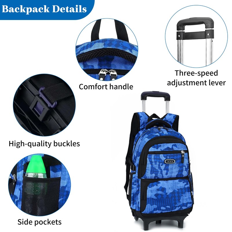 LASUK Rolling Backpack for Elementary School Students Teens Travel Bag