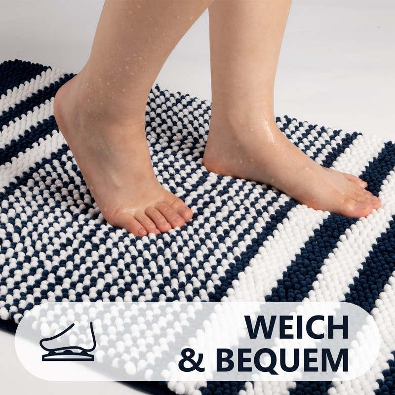 Biscpro Bath Mat Rug Extra Soft and Absorbent Fluffy Striped